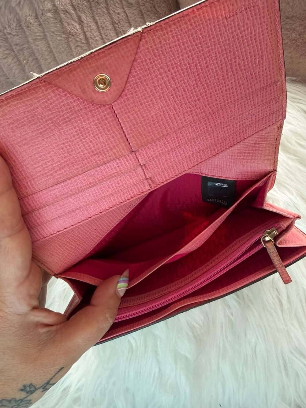 Fendi Vintage Zucca FF Monogram Coated Canvas Long Flap Wallet with Pink Leather - Picture 7 of 10